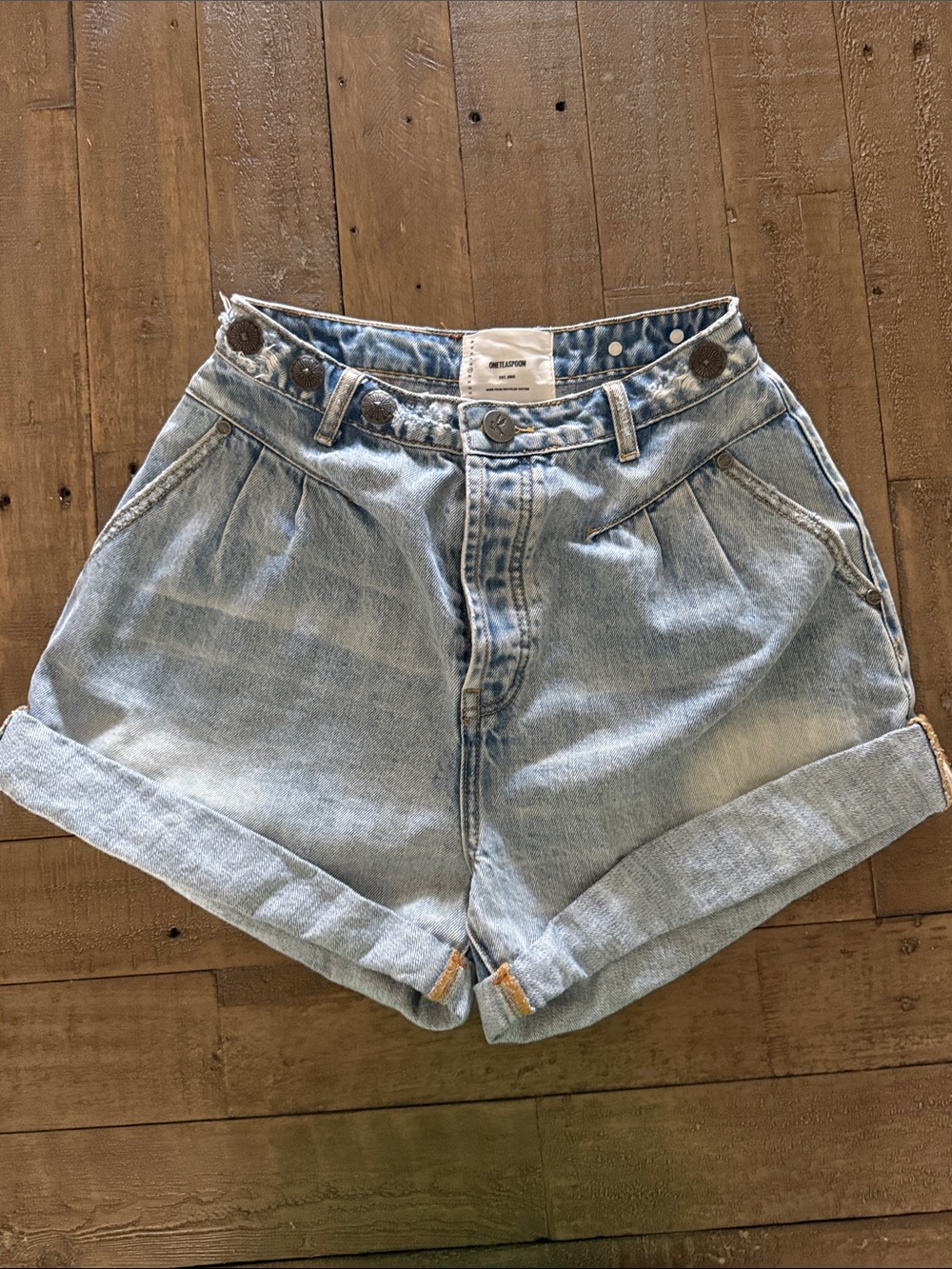 One Teaspoon Light Wash High Waist Denim Shorts